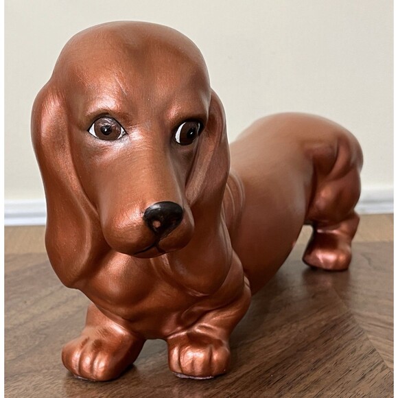 MCM PORCELAIN Figurine Copper DOG DACHSHUND Hand Crafted Hand Painted Art Deco - Picture 2 of 11